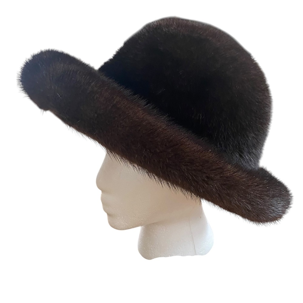 Vintage Evans Chicago‎ Brimmed Mink Fur Cloche Hat Glossy Mahogany Brown MCMLUXE